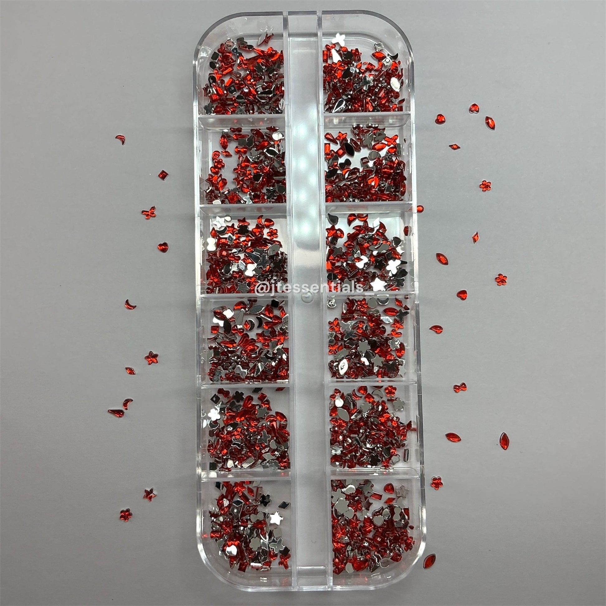 RED Mixed Rhinestone, Heart,Flower, Butterfly Nail Charms Set – Crystal Nail Art - JTessentials