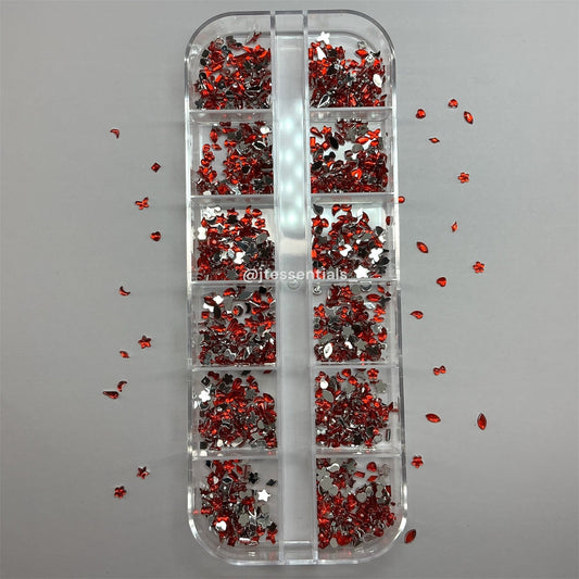 RED Mixed Rhinestone, Heart,Flower, Butterfly Nail Charms Set – Crystal Nail Art - JTessentials