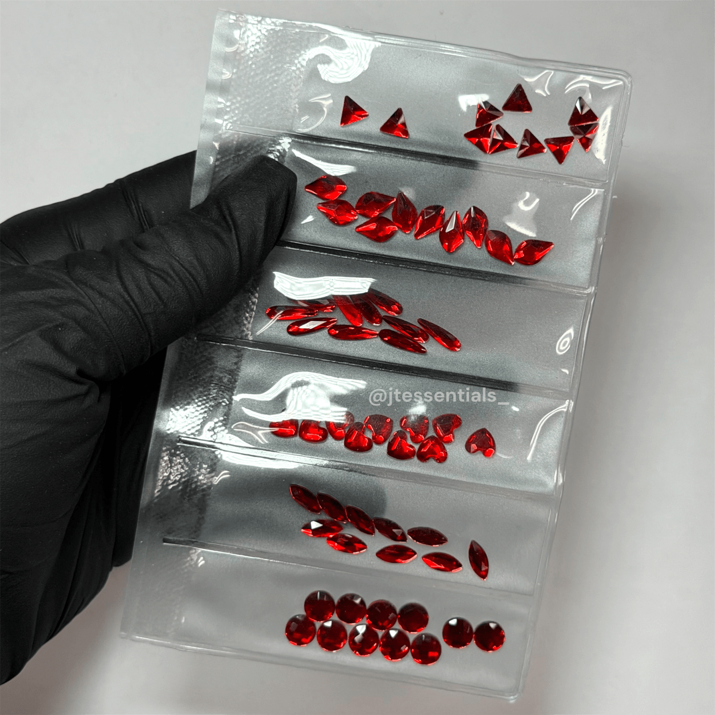 RED Rhinestone Shape - 6 grit pack of crystals for nail decoration - JTessentials