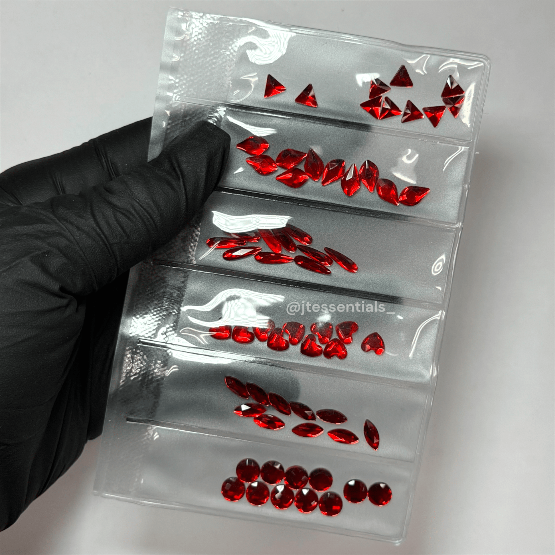 RED Rhinestone Shape - 6 grit pack of crystals for nail decoration - JTessentials