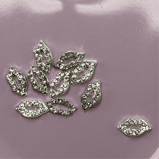 Silver - Bling Kiss Lips Nail Charms – 10 Pcs Sparkly 3D Lip Decorations for Acrylic & Gel Nails - JTessentials