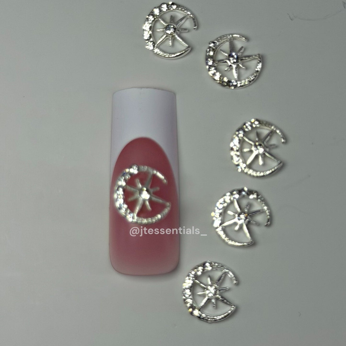 Silver Celestial Nail Charms – Moon & Star Rhinestone Design - JTessentials