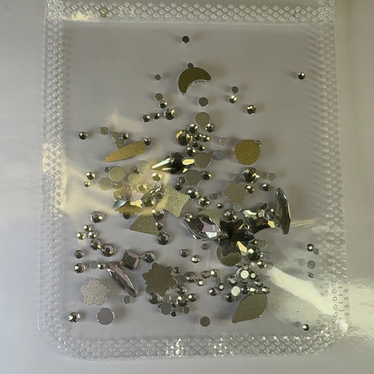 Silver Rhinestone Mix - nail crystals decoration bag - JTessentials