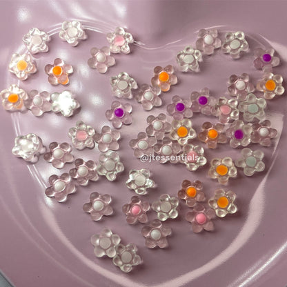 Transparent Flower Nail Charms – Mixed Bag with Colorful Centers - JTessentials