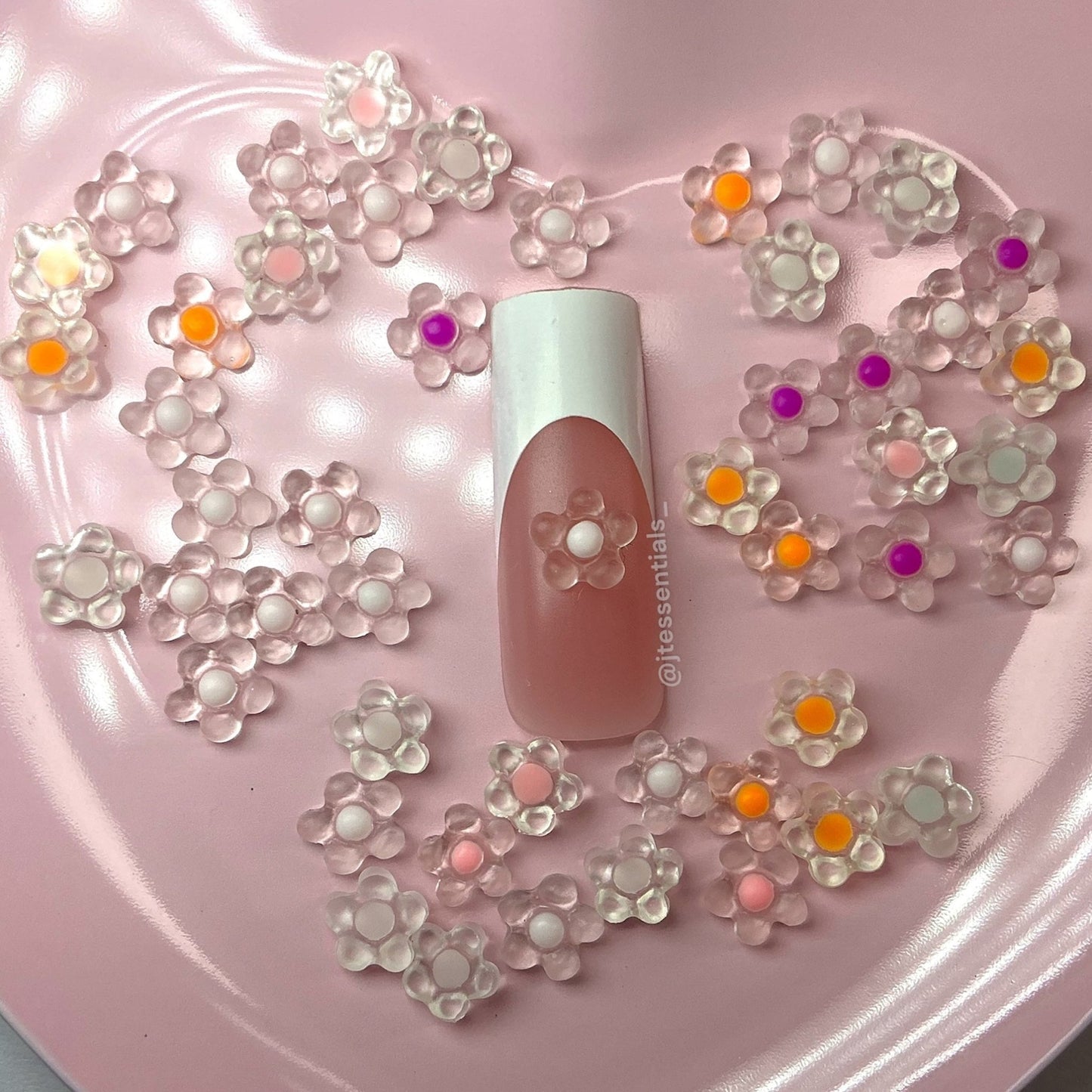 Transparent Flower Nail Charms – Mixed Bag with Colorful Centers - JTessentials