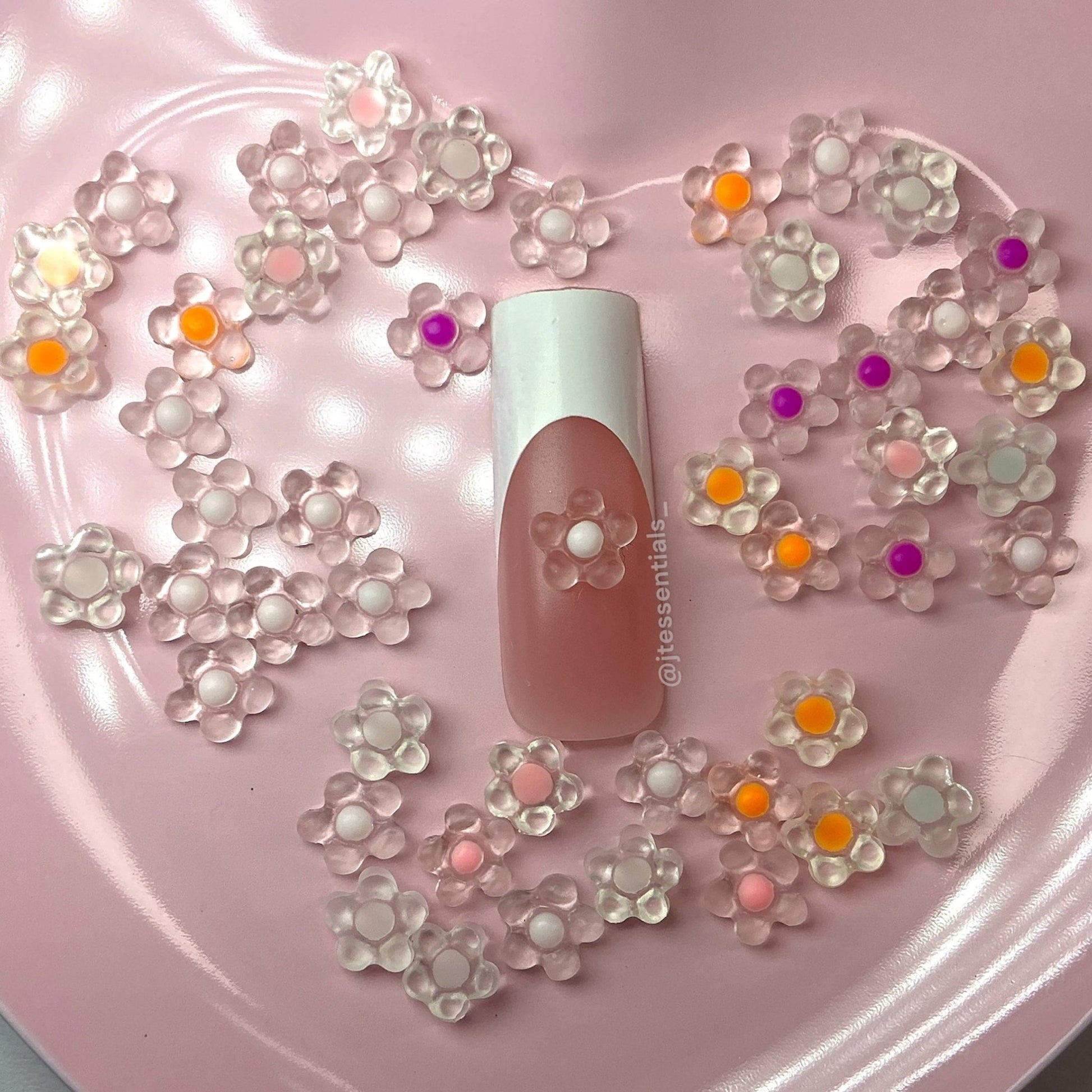 Transparent Flower Nail Charms – Mixed Bag with Colorful Centers - JTessentials