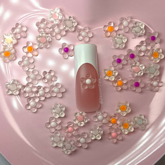 Transparent Flower Nail Charms – Mixed Bag with Colorful Centers - JTessentials