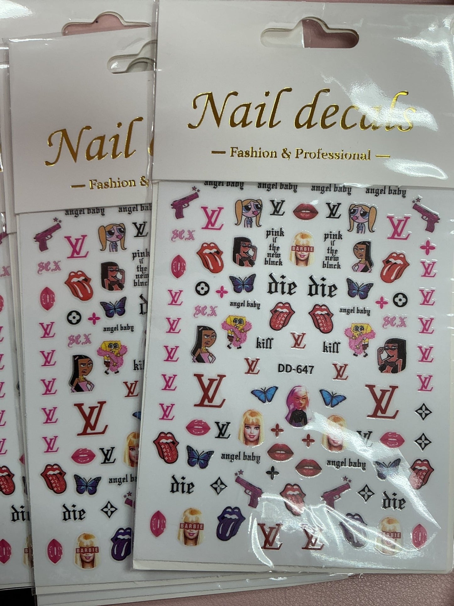 Trendy Pop Art Nail Stickers – Pink Designer Icon Decal Sheet| DD - 647 - JTessentials