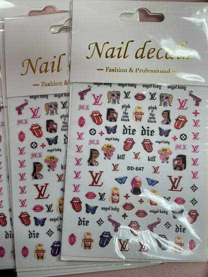 Trendy Pop Art Nail Stickers – Pink Designer Icon Decal Sheet| DD - 647 - JTessentials