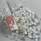 White 3D Flower Petal Nail Art Mix with Pearls & Beads – Acrylic Floral Nail Design Decoration (Random Mix) - JTessentials