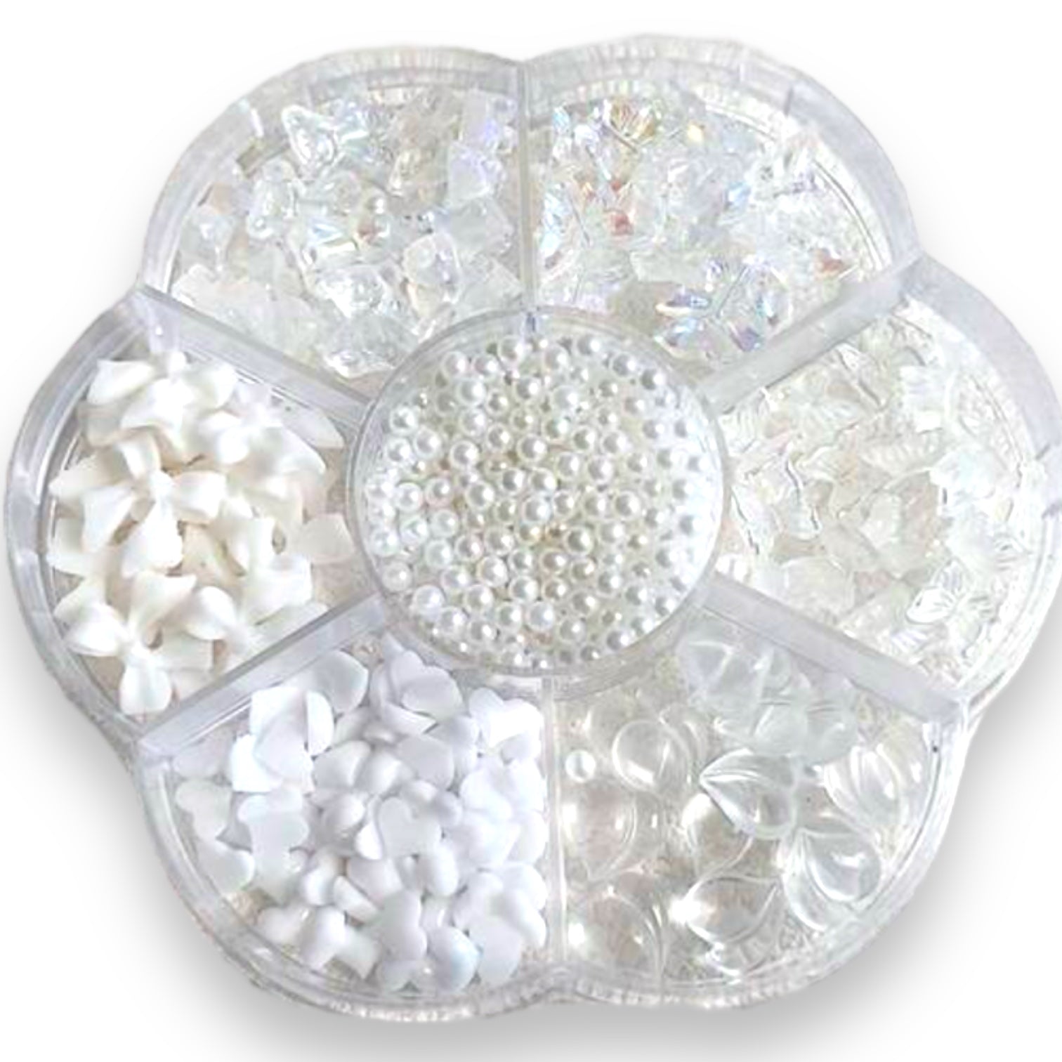 White nail charm BOX w pearls 7 style charm decoration for nails - JTessentials