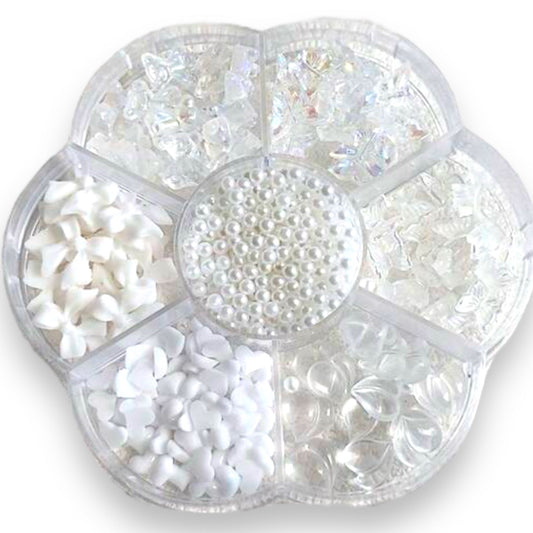 White nail charm BOX w pearls 7 style charm decoration for nails - JTessentials