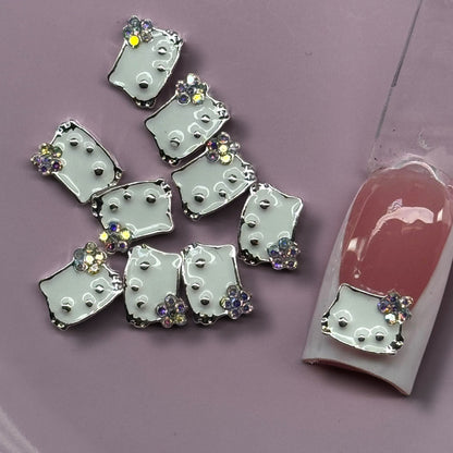 White Silver & AB Bling Bow Face - hello k nail charm - JTessentials