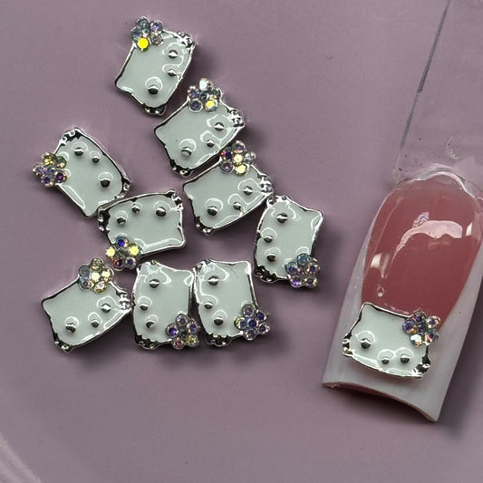White Silver & AB Bling Bow Face - hello k nail charm - JTessentials