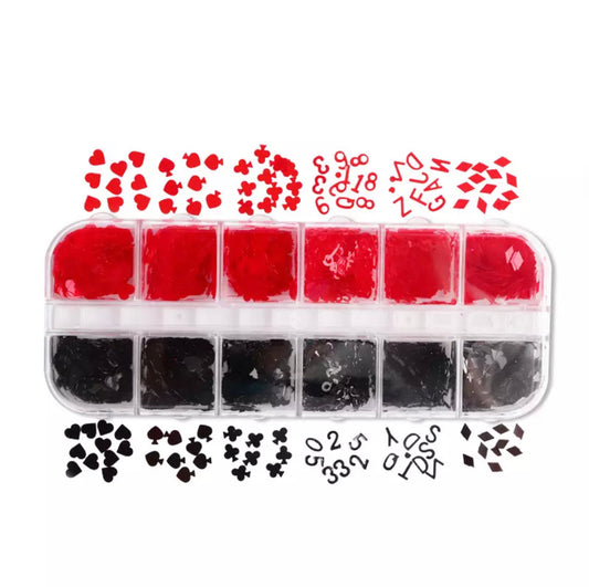 Poker ♣️ RED & BLACK NAIL DECOR -12 grit box